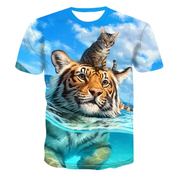 Új férfi, női divat király póló Tigris macska nyomtatás 3D nyomtatás póló nyári rövid ujjú póló férfi póló