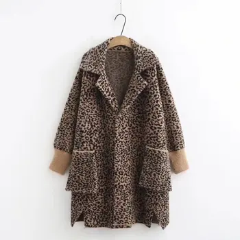 Női téli kabát 2021 bevágott zseb gallér mink gyapjú laza coat plus size snow leopard fekete Női felsőruházat