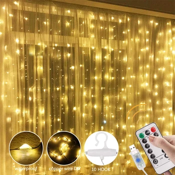 3M LED tündérfény Garland Függöny Lámpa Távirányító USB String Fények, Új Év Karácsonyi Dekoráció Otthon Hálószoba Ablak