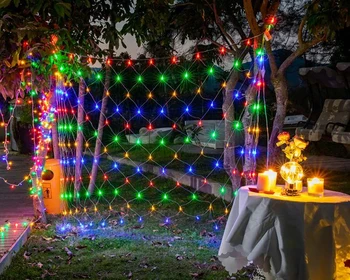 8 Módok LED Nettó String Lámpák Kültéri karácsonyi Parti Tündér Garland Lámpák A Kert Karácsonyi Dekoráció Éjszakai Fény Függöny Fények