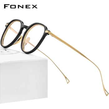 FONEX-Acetát Titán Szemüveg Keret Férfiak 2022 Vintage Retro Kerek Felírt Szemüveget a Nők Optikai Látvány Szemüveg F85663