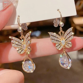 Koreai Gyönyörű Pillangó Bagoly Csepp Fülbevaló Üreges Mértani Utánzat Gyöngy, Strasszos Fülbevaló Női Esküvői Ékszerek, Ajándékok