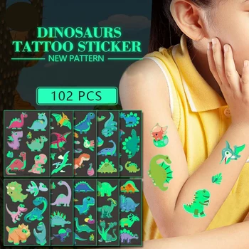 1db Új Világító Tetoválás Arcát Átmeneti Szín Gyermekek Rajzfilm Szórakoztató Tyrannosaurus Jutalom Matrica Vízálló Gyermekek Test Tetoválás