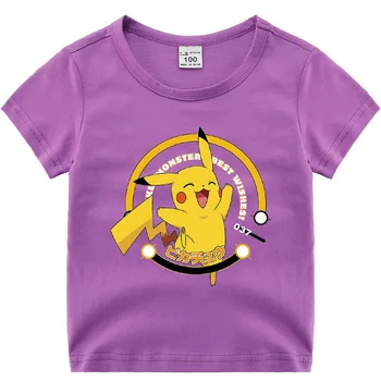 Nyomtatott pólók Pikachu Rövid Ujjú Fiú Lány Gyerek Divat Hűvös Nyári Gyermek Rajzfilm Alkalmi Streetwear Pamut Felsők Tee
