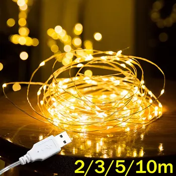 2/3/5/10M USB LED String Fények, Réz, Ezüst Drót Garland Fény Vízálló Tündér Világítás Karácsonyi Esküvő Party Dekoráció