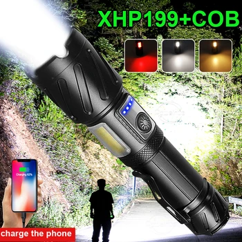 XHP199 Legerősebb Zseblámpa Újratölthető LED-es fényű Lámpa Nagy teljesítményű Led Elemlámpák 18650 USB Taktikai Lámpa Mágneses