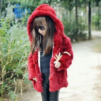 2017 nyúl bunda kabát lány bőr fű kabát bor vörös természetes nyúl bunda lány kabát gyermek alkalmi meleg ruhát