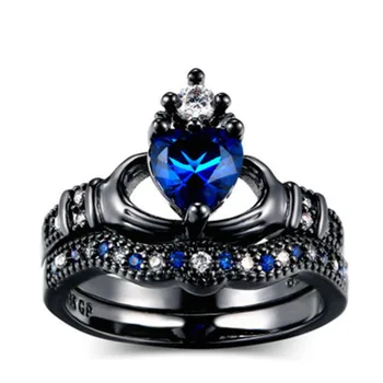 2db Kék Szív Cirkon Gyűrűk Nők Esküvői Gyűrű Női Fekete Kristály Vintage Gyűrű Nők Eljegyzési Gyűrű Női Hölgyek Ajándékok