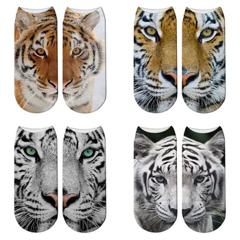 3D-s Nyomtatási Tigris Női Zokni, Divat, Állatok Fejét Unisex Karácsonyi Zokni Fehér Tigris Meias Női Vicces Alacsony Boka Femme Zokni