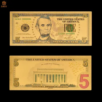 Új Termékek 2018 Színe az Arany Bankjegyek 5 Dollár Pénz, 24 karátos Arany, Hamis Papírt A Bankjegy Gyűjtemény