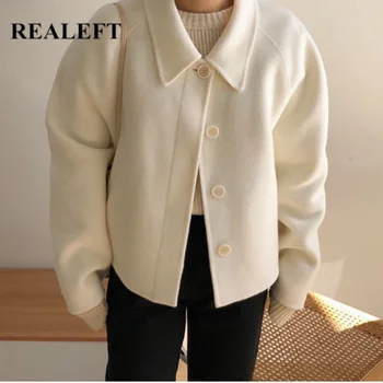 REALEFT Ősszel, Télen Gyapjú Rövid Női Kabát Minimalista Új 2021 egysoros Klasszikus Kabát, Hosszú Ujjú Outwear koreai