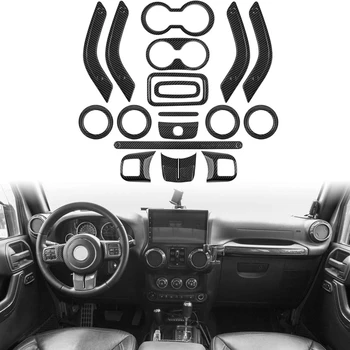 (Szénszálas 18Pcs) Autó Dekoráció Kormánykerék & középkonzol Levegő Kilépő Kárpitozás, Jeep Wrangler JK JKU 2011-18