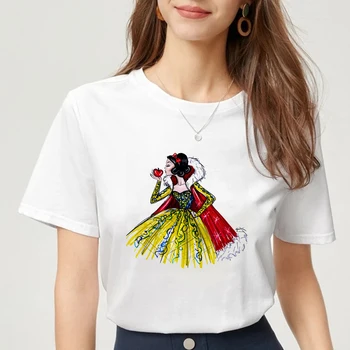 A hó Fehér Női póló Disney Hercegnős Rajzfilm Sleeve Kiváló Minőségű Póló Leisucre Rajzfilm Laza Harajuku Esztétikai Tshirt