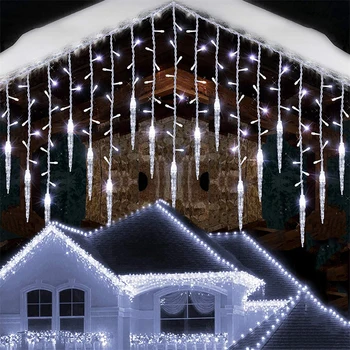 16M String Fények Karácsonyi Girland Jégcsap LED Tündér Függöny Fény Vízesés Új Évben Karácsony Kert Eresz Kerti Dekoráció 8 Módok