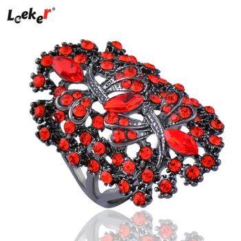 LEEKER Nők Vintage Üreges Szitakötő Gyűrű, Fényes Piros Cirkónia Női Szexi Gyűrű Fekete Színű Állati Ékszerek ZD1 CG1