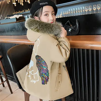 Tinédzser Új Téli Kabátok girlsClothes Hosszú Ujjú Kapucnis Lány Kabátok Gyermek Ruházat Baba Kabát Szőrme Meleg Gyerek Felsőruházat