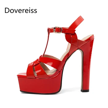 Dovereiss Divat Női Cipő, Nyári, Új Szexi Consice Valódi Bőr Övcsat Vízálló Fél Cipő Vaskos Sarkú Sandales 40
