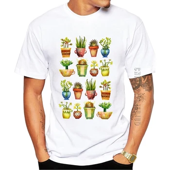 100% Pamut pozsgás növények Sorban Design Férfi Póló O Nyakú Zöld Növények Nyomtatott Grafikai Tshirt Alkalmi Felsők Nyári Pólók