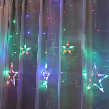 AC220V Ramadan Eid Mubarak Star LED String Fények ötágú Csillag Függöny karácsonyi Parti Karácsonyi Esküvő Dekoráció Lámpás