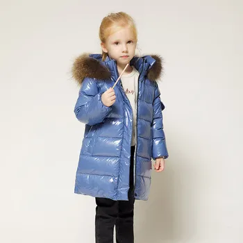 Oroszország Snowsuit Divat-stílus Gyermek téli kabát lányok közepes hosszúságú nyugati stílusú kabát, nagy prémes gallér