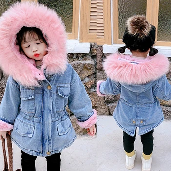 Kislány Kabát 2021 Téli Sűrűsödik Farmer Prémes Kapucnis Zubbonyok Kabátok Kisgyermek Lány Kabát Pamut Gyermek Ruházat 1 2 3 4 5 6Y