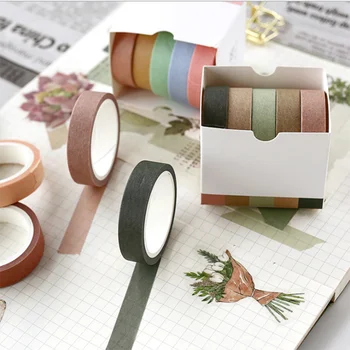 5db/set 10mm*5m egyszínű dekoratív washi tape set DIY napló írószer kawaii scrapbooking szalag matricák kellékek
