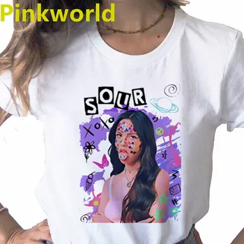 Aranyos Savanyú Olivia Rodrigo Merch print női póló, alkalmi alapjai O-gallér fehér ing, rövid ujjú női Tshirt,Hajóval