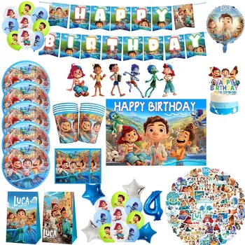 Disney Pixar Luca Party Kellékek Baba Zuhany Szülinapi Lufi Torta Eldobható Evőeszközök Beállítja Dekoráció Étkészlet Kellékek