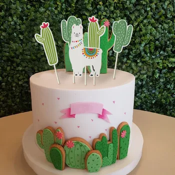 Vicces Alpaka torta topper haza party dekoráció alpaka party kellékek nyári születésnapi kaktusz Láma ház, dekoráció, torta sütés