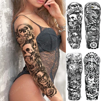 Nagy Kar Hüvely Tetoválás Maszk Lány Skull Rose Vízálló Ideiglenes Tatto Matrica Derék Lélek, Test A Művészet Tele Hamis Tetoválás A Nők, Férfiak