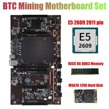X79 H61 BTC Bányász Alaplap 5X PCIE Támogatás 3060 3070 3080 Grafikus Kártya E5 2609 CPU RECC 8G DDR3 Memória 120G SSD