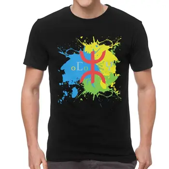 Amazigh Zászló Splash Art Design Tshirt Férfi Szabadidő Tee Maximum Pamut Póló Rövid Ujjú Berber Büszke Tifinagh pólók, Ruhák