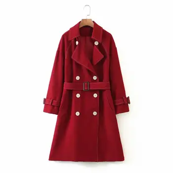 A Nők Őszi Divat Dupla Soros Hosszú Kabát Outwear 2020 Őszi Női Elegáns, Európai Stílusú Piros Kabát Övvel Femme