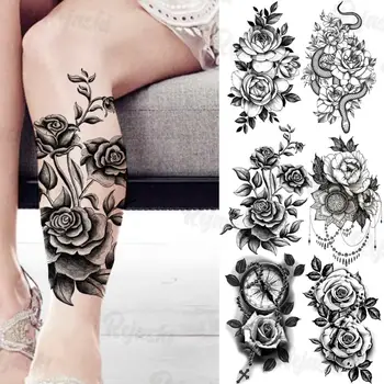 Fekete Dália Ideiglenes Tetoválás A Nők, Lányok Reális Kígyó Iránytű Hamis Medál Tetoválás Matrica Szexi Lábak Test Tetkóimat 3D