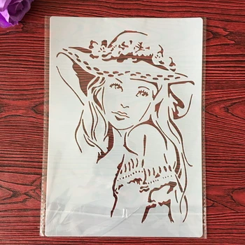 A4 DIY Stencil Falon Festmény Scrapbook Színezés Dombornyomás Album Dekoratív Papír Kártya Sablon,fal levél torta Lány szépség