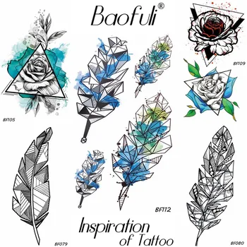 Baofuli Rose Toll Háromszög Akvarell Ideiglenes Tetoválás Matrica Vízálló Művészeti Tetoválás Hamis Kar Levél Mellkasi Szerv Gyémánt Tatto