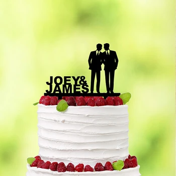 A, A Meleg Esküvői Torta Topper Meleg Azonos nemű Esküvői Mr & Mr Meleg Pár Két Férfi torta topper Egyéni Akril, fa torta topper