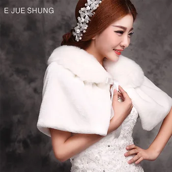 E JUE SHUNG-Fehér, Téli Esküvői Boleró, Esküvői Kendő Menyasszonyi Vállrándítással műszőrme Nők Pakolások Menyasszonyi Kabát Fél Kabát Menyasszonyi Kendő