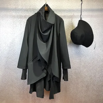 Férfi őszi téli új ALAP aszimmetrikus alsó hely ferde varrás egyedi karakter hamis két design bő kabát