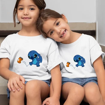Lilo & Stitch Nyomtatás Póló Gyermekek Szabadidő Felső Póló, Alkalmi Kislány Fiú pólók Testvérek Gyerek Ruházat