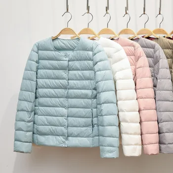 2022 Új Téli Női Kabát Le Ultrakönnyű Collarless Kacsa Kabát Hordozható Női Bélelt Zubbonyok O-Nyak Puffer Kabát