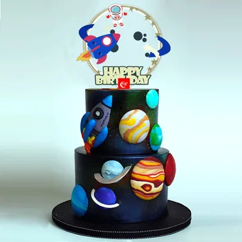 Bolygó Akril Boldog Szülinapi Torta Toplisták Átlátszó Űrhajós Tér Torta Toplisták Gyerekeknek, Születésnapi Party Cupcake Dekoráció