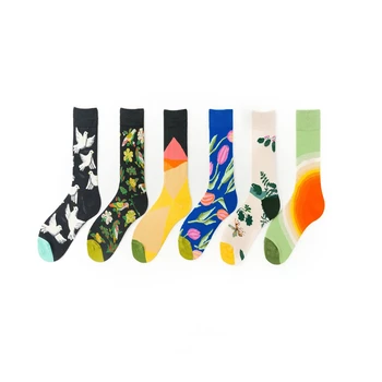 Galambok, naplemente, tulipán, virág &madarak, békák, méhek, Brit stílus Európai&Amerikai művészet szerelmesei hosszú cső alkalmi zokni C08