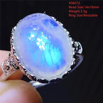 Természetes Kék Fény Holdkő Állítható Gyűrű, Gyöngyök Minden Méret Nők 925 Ezüst Tiszta Holdkő Ovális Gyöngy Gyűrű AAAAAA