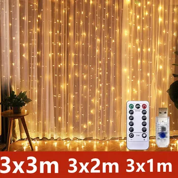 3M USB LED Tündér String Fények Függöny Girlandok, Karácsonyi Dekoráció az Otthoni Esküvői Room Decor újévi Ajándék Távirányító