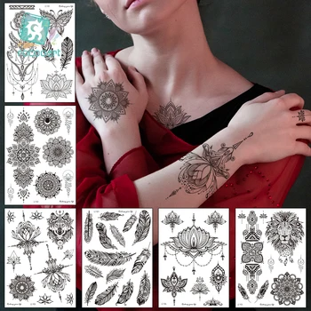 Személyiség Fekete Mandala Virág Kar Body Art Vízálló Ideiglenes Tetoválás Matrica A Nők, A Férfiak A Víz Transzfer Hamis Tetoválás