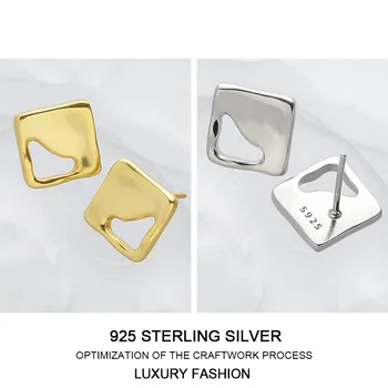 925 Sterling Ezüst Négyzet Üreges Arany Stud Fülbevaló Kiegészítők, Ajándékok Nőknek Jó, Aranyos, Divatos Joias Ouro 18k gótikus Ékszerek