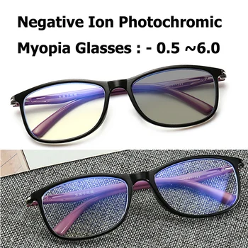 Kaméleon Rövidlátás Szemüveg Photochromic Negatív Ion TR90 Téglalap alakú Szemüveg Keret, Férfiak, Nők, Szín, Változás, Rövidlátó, Szemüveges