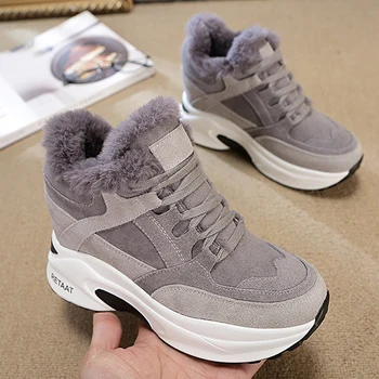 2020 Új Női Téli Cipők Meleg Szőrme Vaskos Cipők Platform Plüss Alkalmi Cipő Nő Kényelem Hölgyek Wedge Sneakers Feamle