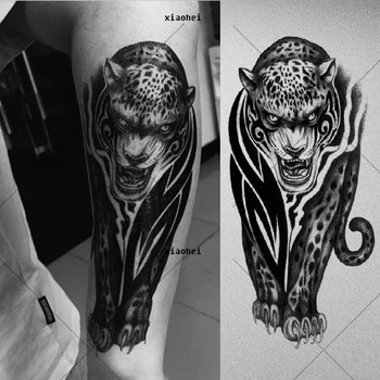 1db Fantasy leopárd Forró Fekete-Fehér Nagy Virág Henna Ideiglenes Tetoválás, Fekete Mehndi Stílus Vízálló Tetoválás Matrica